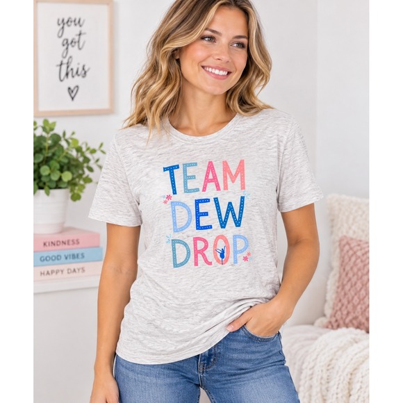 Bella + Canvas Tops - Bella+Canvas Womens T-Shirt Team Dew Drop Graphic Cotton Gray Short Sleeve S